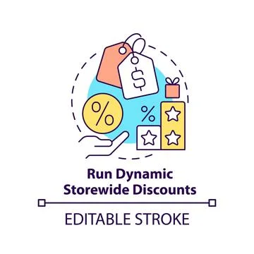 Run dynamic storewide discounts concept icon Stock Illustration