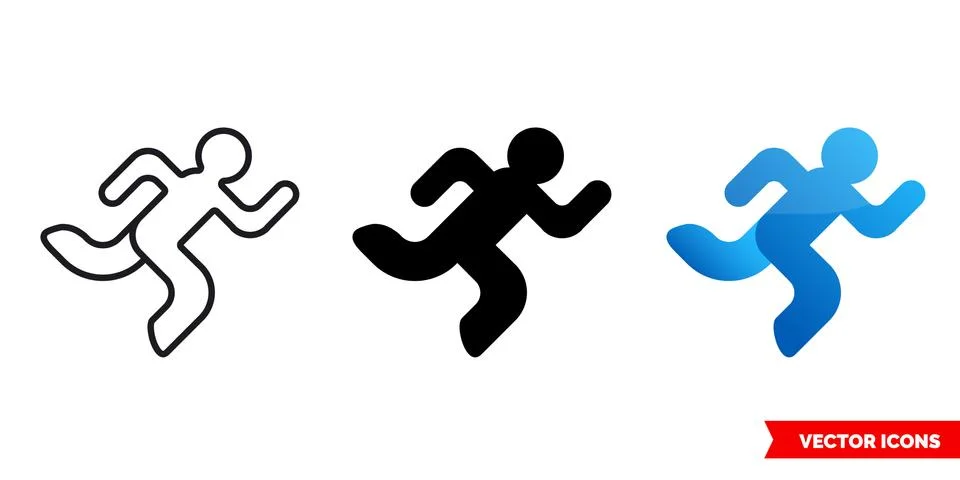 Run icon of 3 types. Isolated vector sign symbol. Stock Illustration