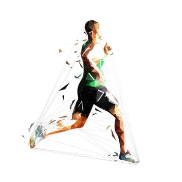 Run, low poly runner, isolated geometric vector illustration. Young polygonal Stock Illustration