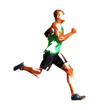 Run, low poly vector isolated illustration. Running man side view Stock Illustration