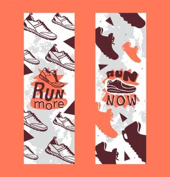 Run more, now set of banners vector illustration. Creative sport running Illustrazione stock
