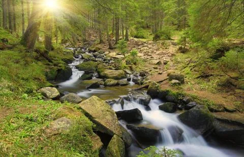 Run of mountain river Stock Photos