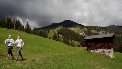 Run on the mountains in Alta Badia Stock Footage 75745845