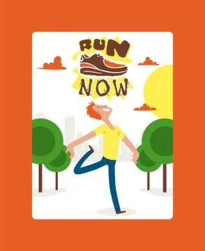 Run now banner, poster vector illustration. Creative sport running motivational Illustrazione stock
