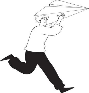 Run to Push the Paper Airplane So It Can Fly Illustration - Launch &amp; Initiative Illustrazione stock