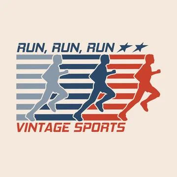 Run Run Dynamic Marathon Vintage and Retro Theme Stock Illustration