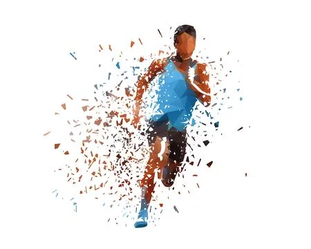Run, running man, isolated low poly vector illustration with shatter effect.. Stock Illustration