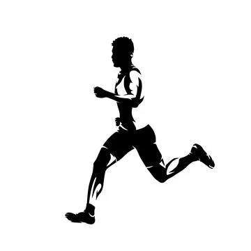 Run, running man isolated vector silhouette, side view 스톡 일러스트