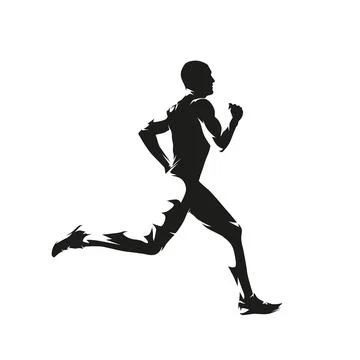 Run, running man isolated vector silhouette, side view Stock Illustration