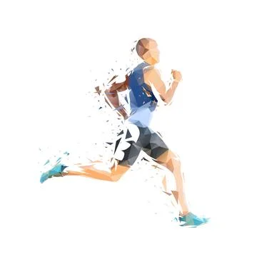 Run, running man, low poly isolated vector illustration, side view Stock Illustration