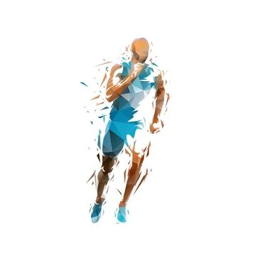 Run, running man low poly isolated vector illustration, front view Stock Illustration