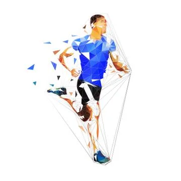 Run. Sprinting man, low polygonal geometric illustration. Vector runner, fron Stock Illustration