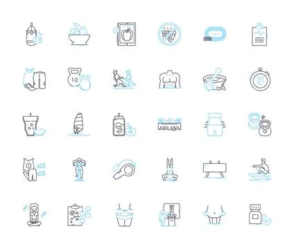 Run sprints linear icons set. Speed , Acceleration , Endurance , Agility , Power Stock Illustration
