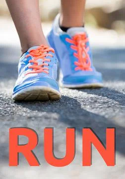 Run text against low section of person wearing sports road on the road Stock Photos