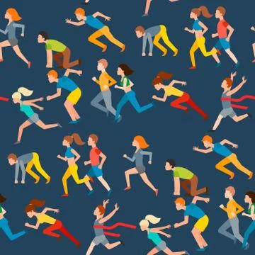 Run vector people jogging athletic summer sport enjoying runner exercising their Illustrazione stock