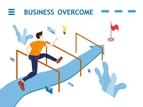 Run young man run jumping, along the directional arrow. Business overcame Stock Illustration