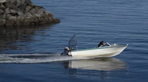 Runabout Speedboat Slow Motion Wake Stock Footage 12295458