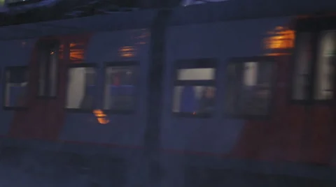 Runaway train in a snow blizzard (slow motion) Video stock 63793228