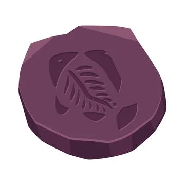 Rune, ancient stone or clay with leaf old trace vector flat icon, archeologic Stock Illustration