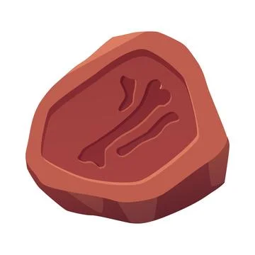 Rune rock with bone old trace vector icon, archeologic fossil dig, ancient rune Stock Illustration