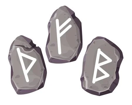 Rune stone set norse magic game symbols,sacred script in cartoon style isolated Stock Illustration