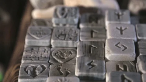 The runes on the marble blocks Stock Footage