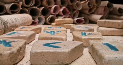 Runestones omen based on antique scrolls. Parallax effect. Stock Footage 162542860