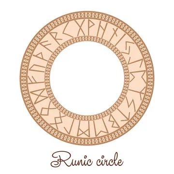 Runic circle, an ancient symbol, decorated with Scandinavian patterns. Beige  Stock Illustration