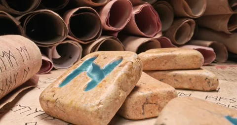 Runic divination by stones based on futhark alphabet. Parallax effect Stock Footage 161464940