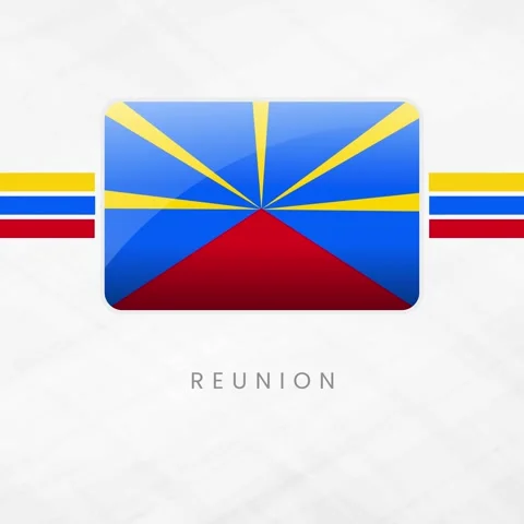 Runion Island Flag Button Icon, Waving French Overseas Department Symbol, 3.. Stock Footage 332065474