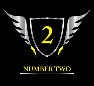 Runner up,2, number 2, number two, Metallic Winged Shield Stock Illustration