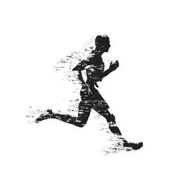 Runner, abstract isolated vector silhouette. Grunge style. Run, side view Stock Illustration