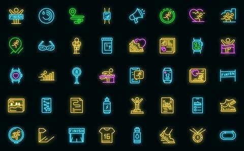 Runner app icon set neon vector Stock Illustration