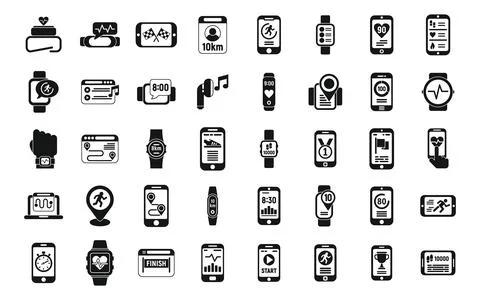 Runner app icons set simple vector. Body activity Stock Illustration