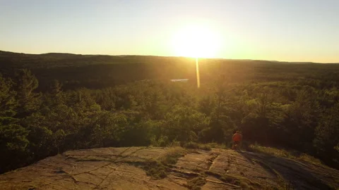 A runner on a bluff in the woods of Northern Michigan Stock Footage 136682553