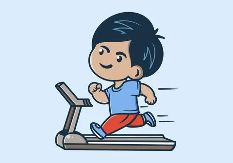 Runner boy character running on walking pad Stock-Illustration