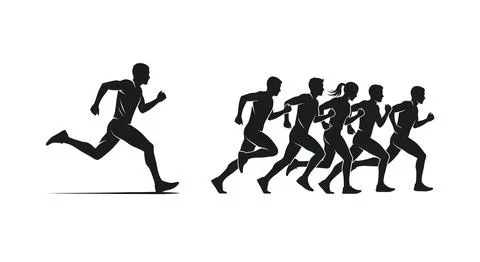 Runner Breaking Away from the Pack Silhouette Set Stock Illustration
