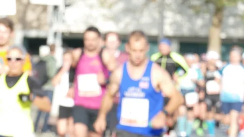 Runner at the Bremen-Marathon out of focus, abstract, Bremen, Germany, Europe Stock Footage 119101289