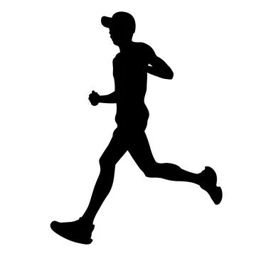 Runner in cap running marathon outlined silhouette on white background 스톡 일러스트