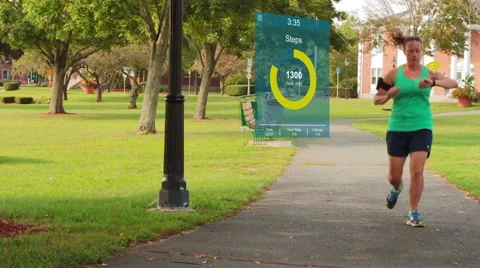 Runner Checking Smart Watch Slow Motion with Graphics Vidéo 54418981