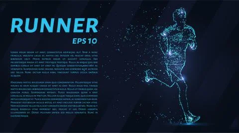 Runner consists of points. Particles in the form of a runner on a dark backgr Stock Illustration