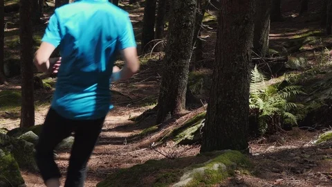 Runner downhill in the forest Stock-Footage 114177104