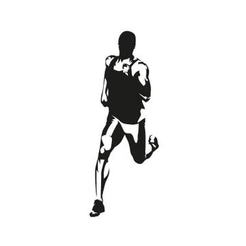 Runner, front view isolated vector ink drawing, abstract silhouette of marath Stock Illustration