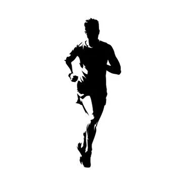 Runner, front view isolated vector ink drawing, abstract silhouette of marath Stock Illustration