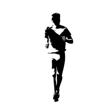 Runner, front view isolated vector ink drawing, abstract silhouette of marath Stock Illustration