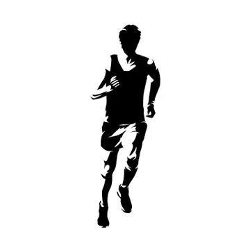 Runner, front view isolated vector ink drawing, abstract silhouette of marath Stock Illustration