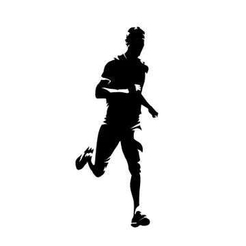 Runner, front view isolated vector ink drawing, abstract silhouette of marath Stock Illustration