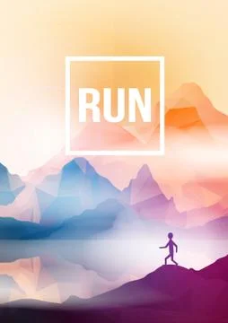 Runner on Geometric Mountain Background - Vector Illustration. Stock Illustration