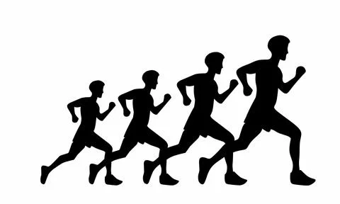 Runner Growth Evolution Silhouettes: Set of Four Running Figures from Small to L Ilustración de archivo