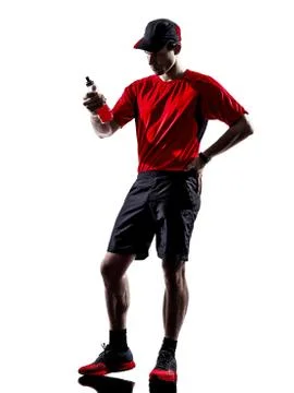 Runner jogger drinking energy drinks silhouette Stock Photos